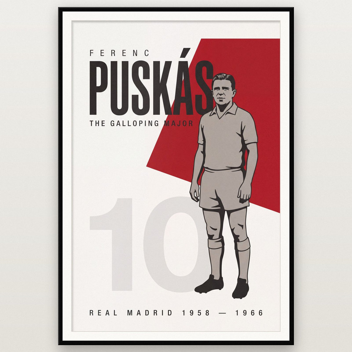 Ferenc Puskas Print shown in a black frame
