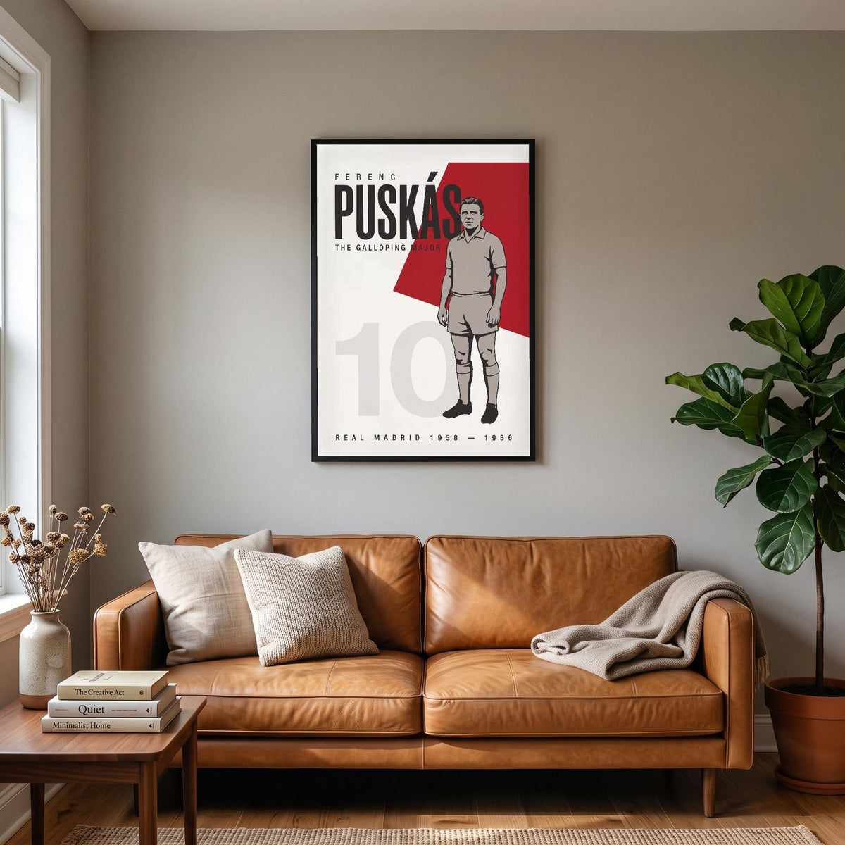 Ferenc Puskas Print hanging on a living room wall