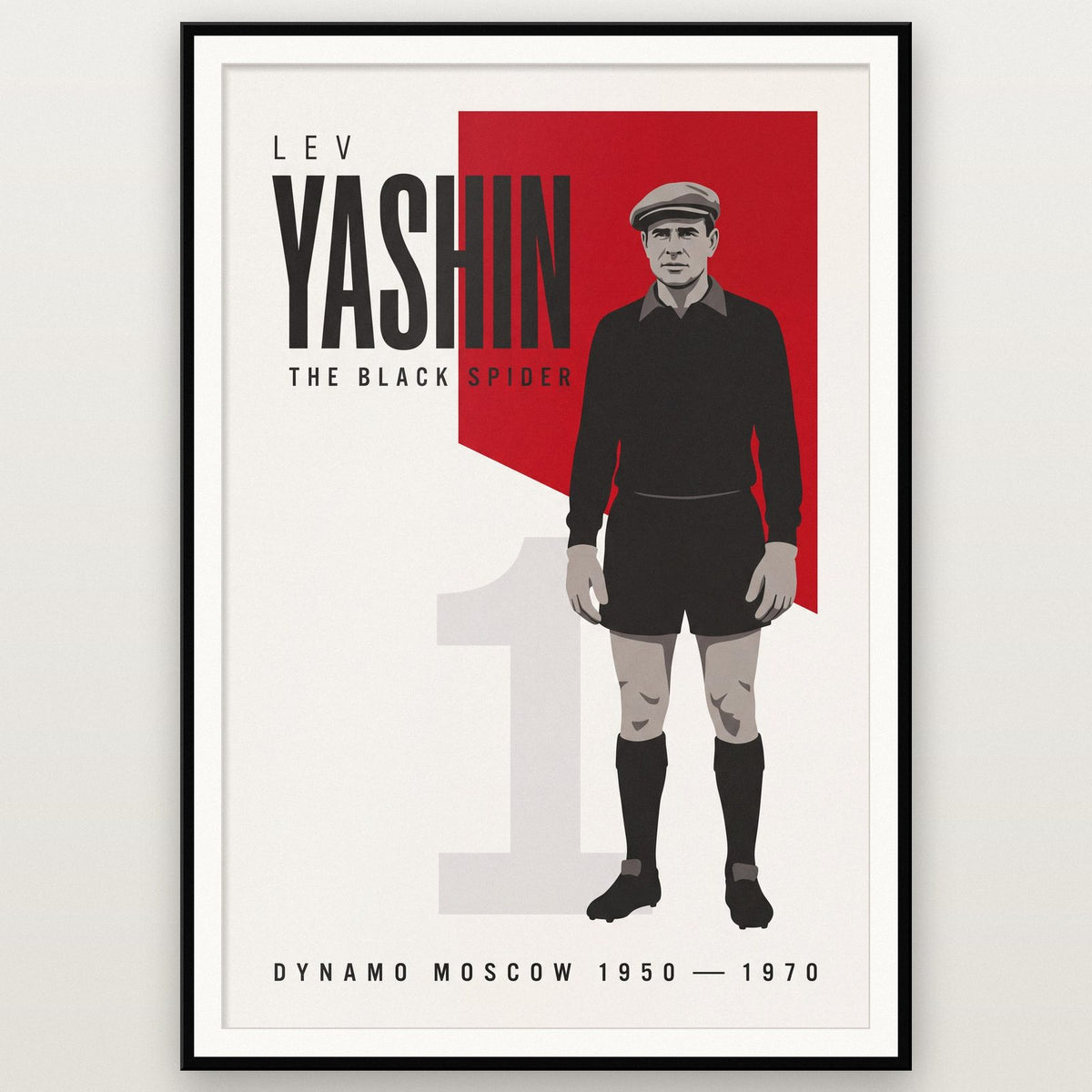 Lev Yashin Print shown in a black frame
