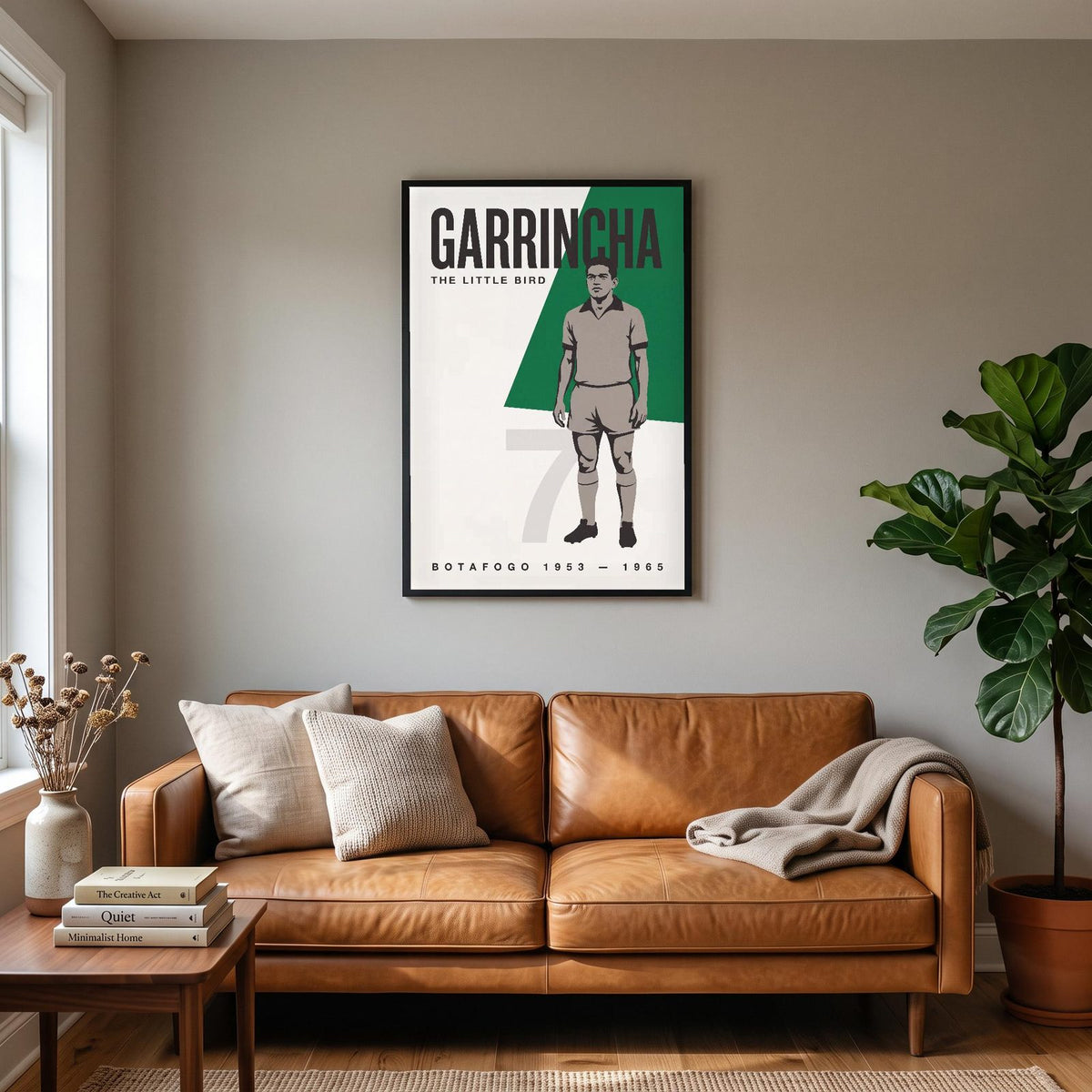 Garrincha Print hanging on a living room wall
