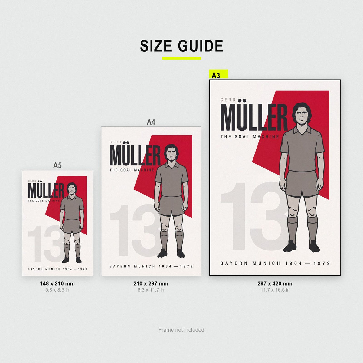 Gerd Muller Print size guide showing A3, A4 and A5