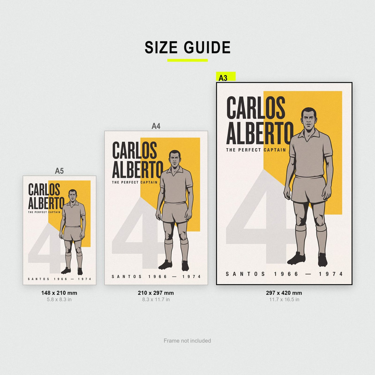 Carlos Alberto Print size guide showing A3, A4 and A5