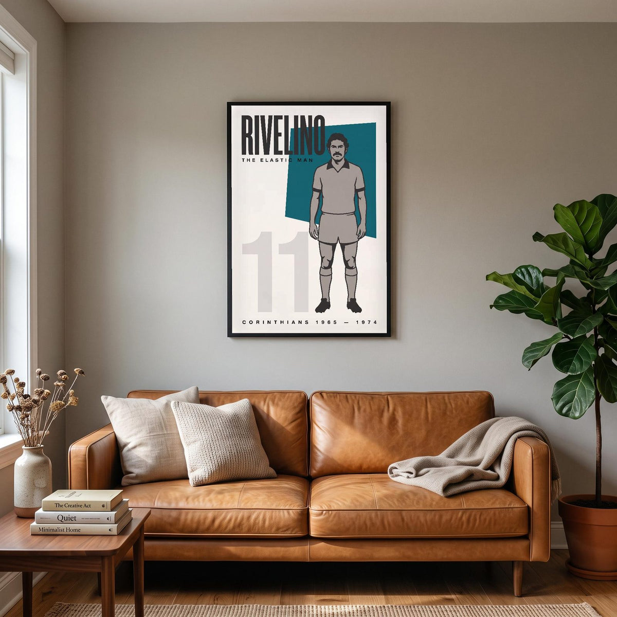 Rivelino Print hanging on a living room wall
