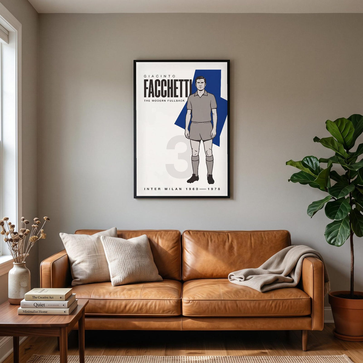 Giacinto Facchetti Print hanging on a living room wall