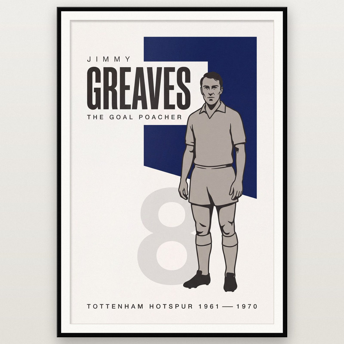 Jimmy Greaves Print shown in a black frame