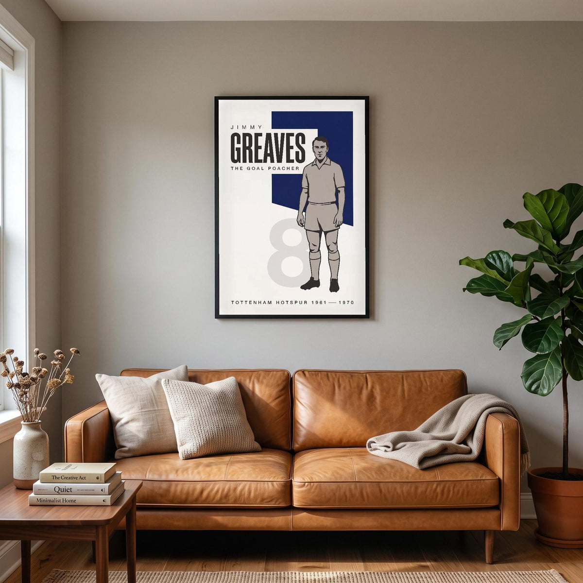 Jimmy Greaves Print hanging on a living room wall