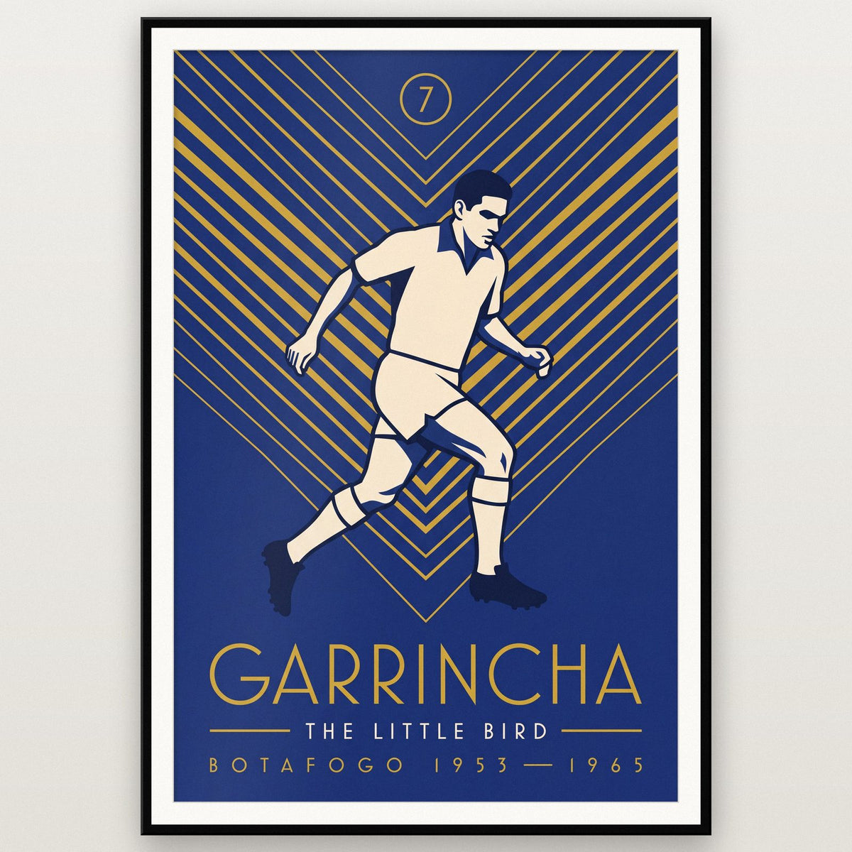 Garrincha Art Deco Print shown in a black frame