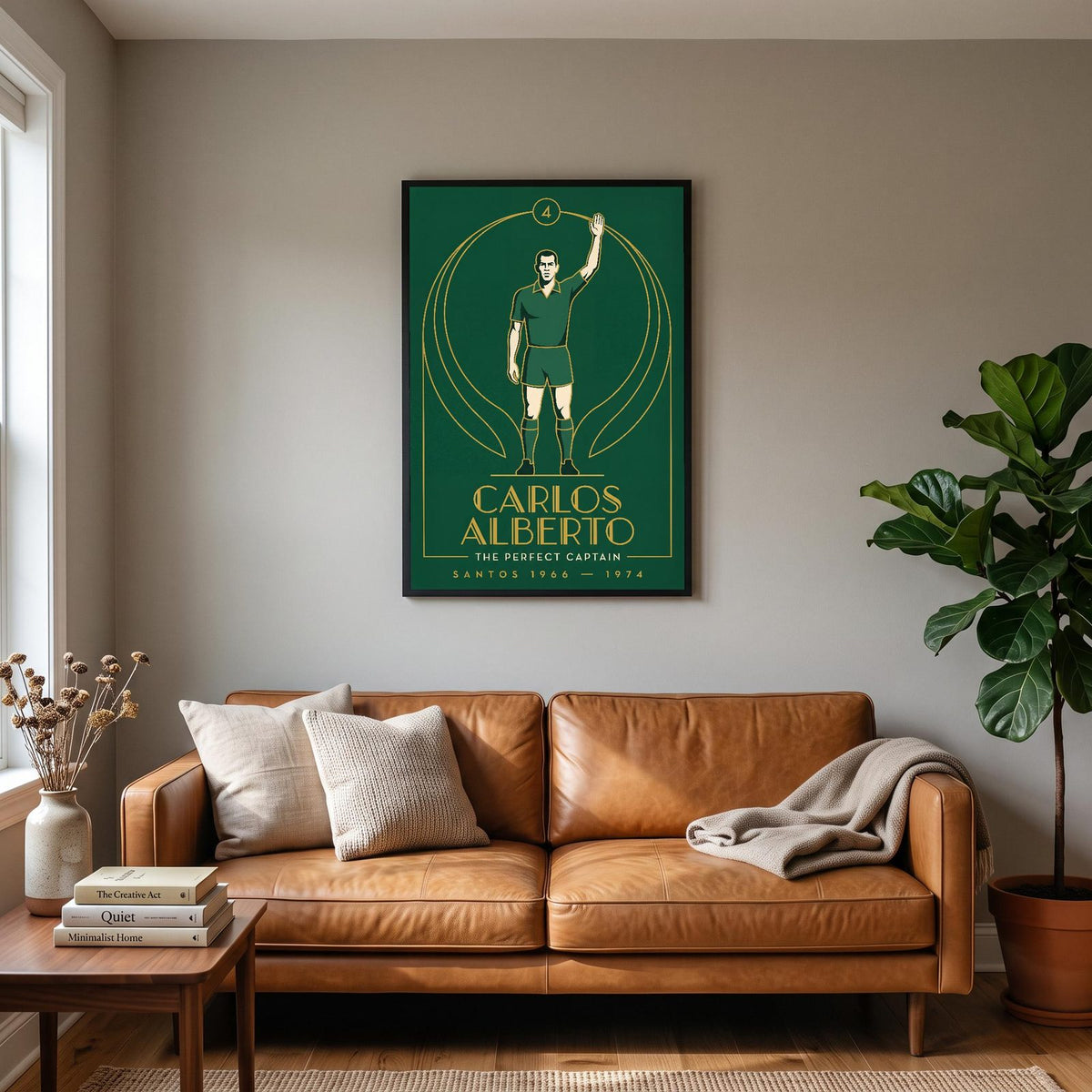Carlos Alberto Art Deco Print hanging on a living room wall