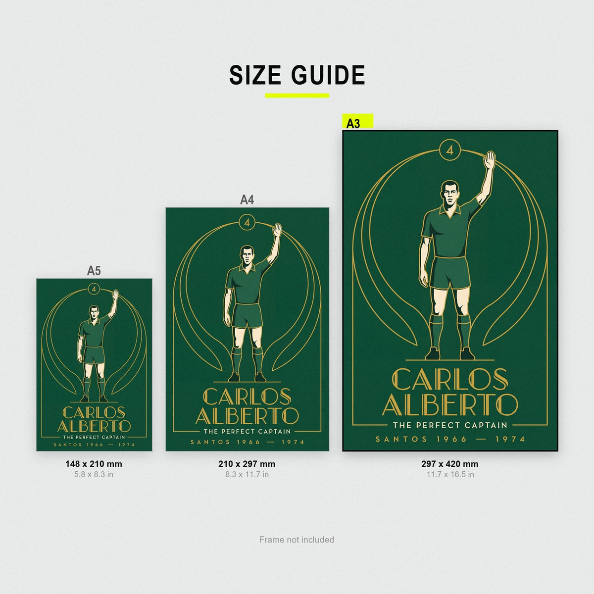 Carlos Alberto Art Deco Print size guide showing A3, A4 and A5
