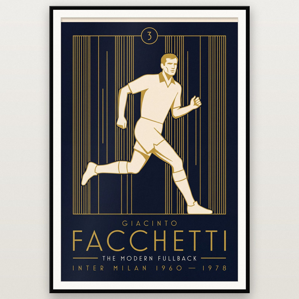Giacinto Facchetti Art Deco Print shown in a black frame