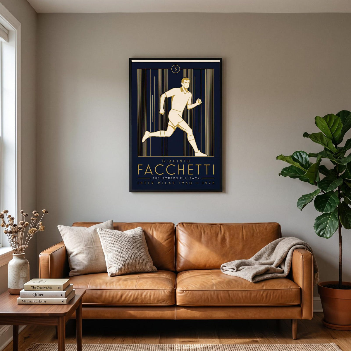 Giacinto Facchetti Art Deco Print hanging on a living room wall