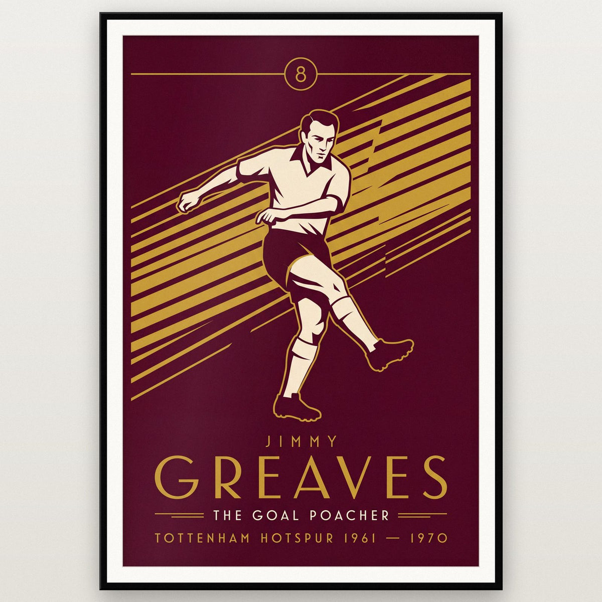 Jimmy Greaves Art Deco Print shown in a black frame
