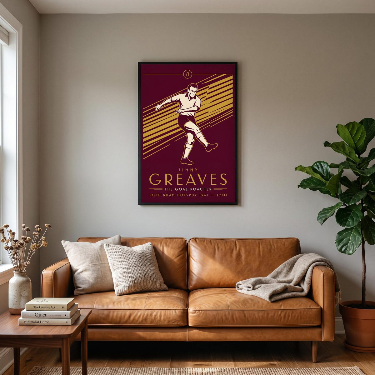 Jimmy Greaves Art Deco Print hanging on a living room wall