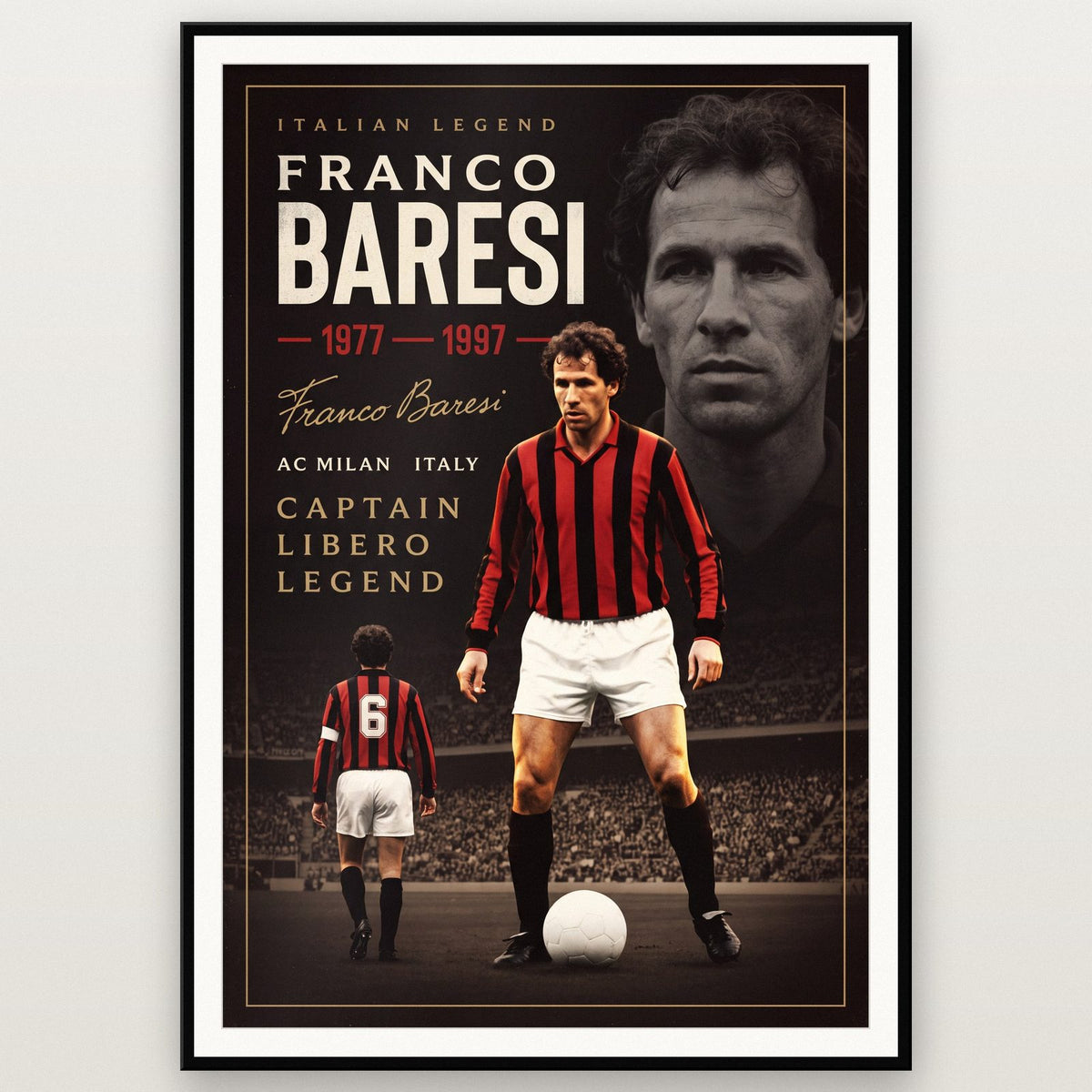 Franco Baresi Cinematic Print shown in a black frame