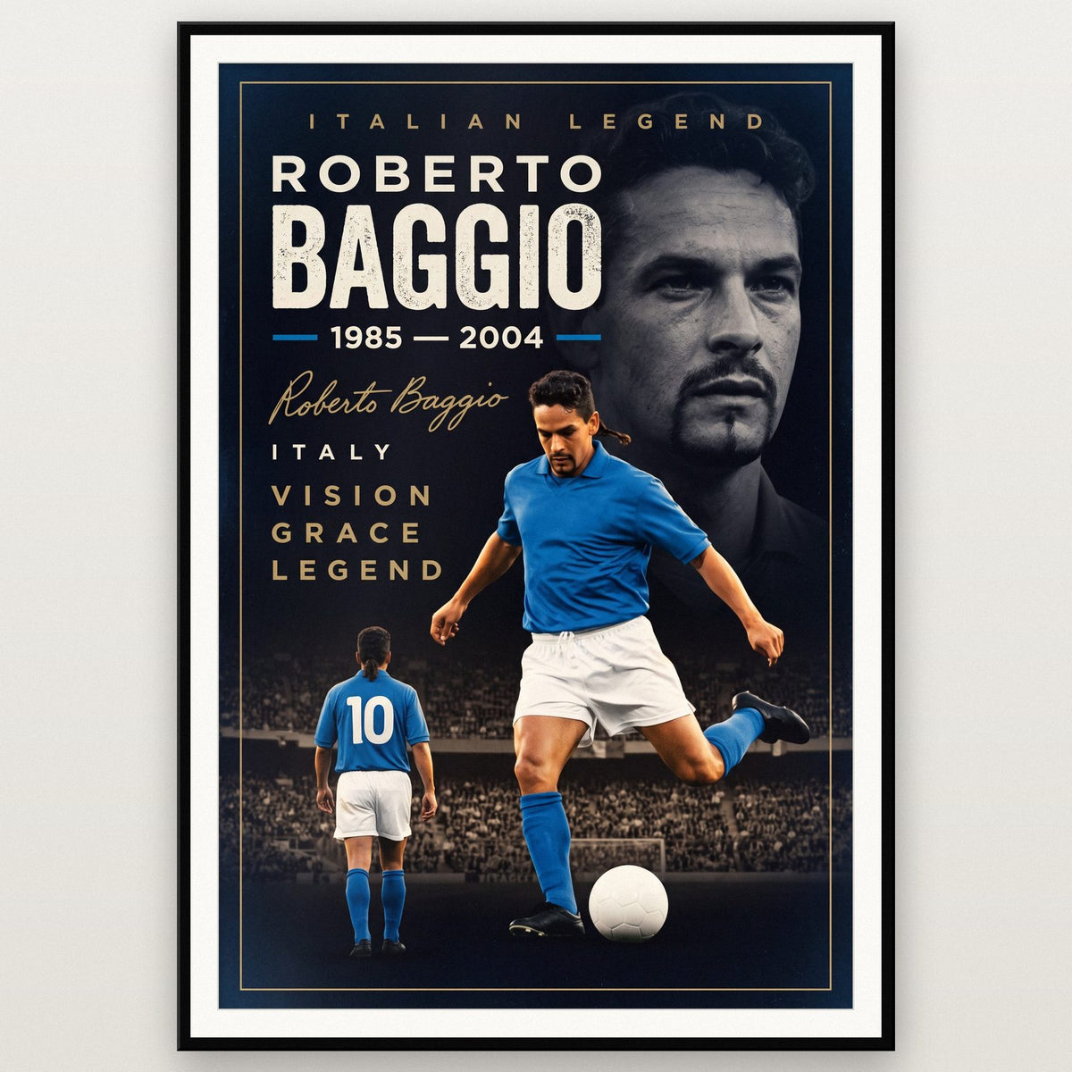 Roberto Baggio Cinematic Print shown in a black frame