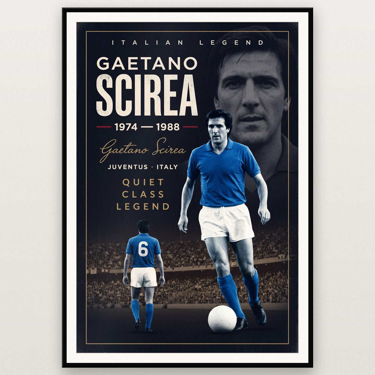 Gaetano Scirea Cinematic Print shown in a black frame