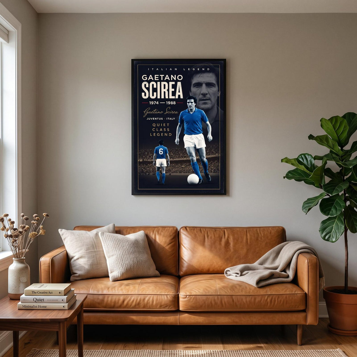 Gaetano Scirea Cinematic Print hanging on a living room wall