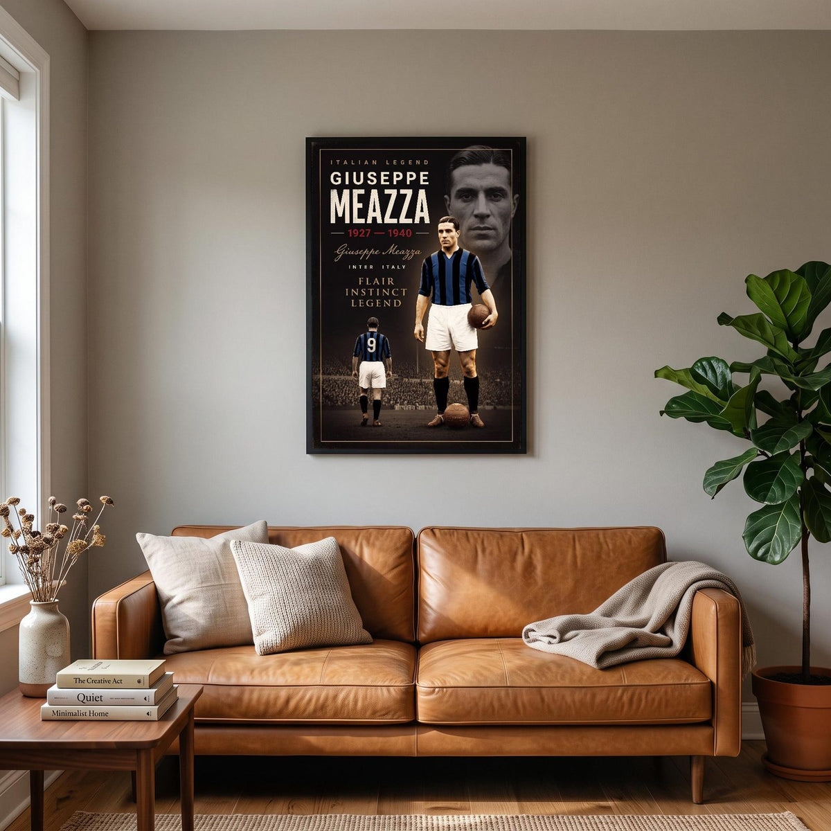 Giuseppe Meazza Cinematic Print hanging on a living room wall