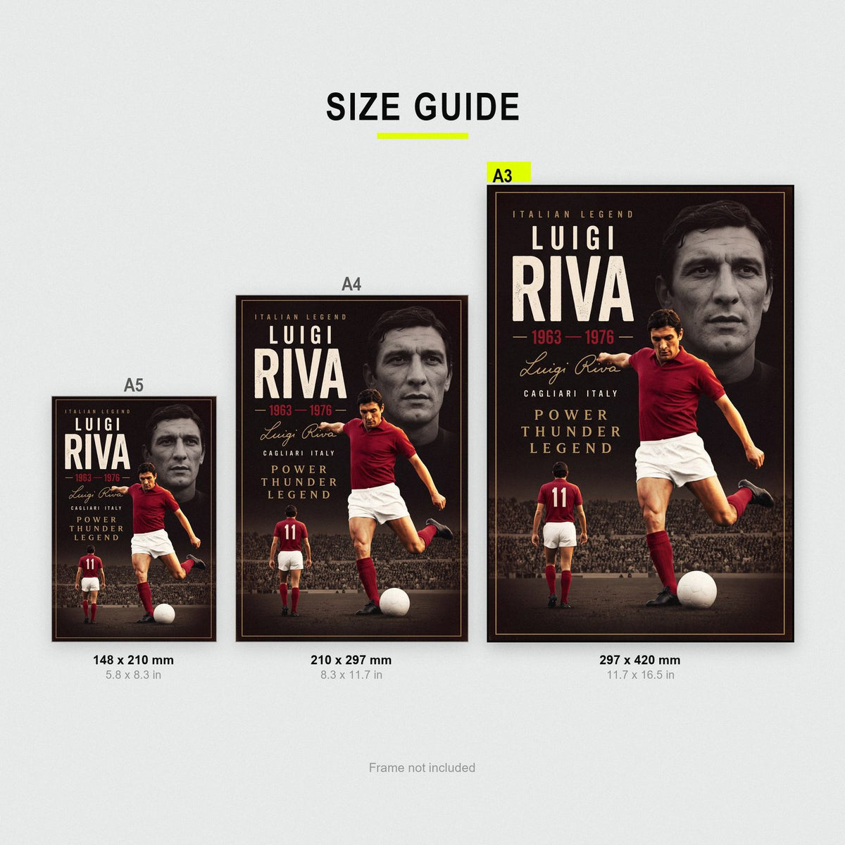 Luigi Riva Cinematic Print size guide showing A3, A4 and A5