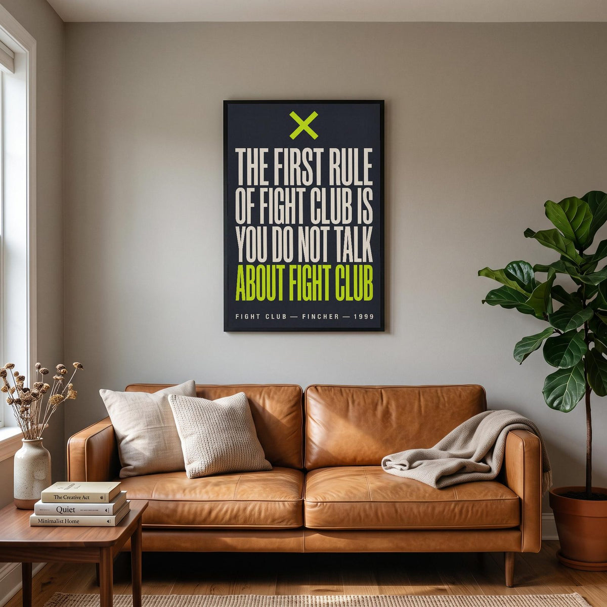 Fight Club Print hanging on a living room wall