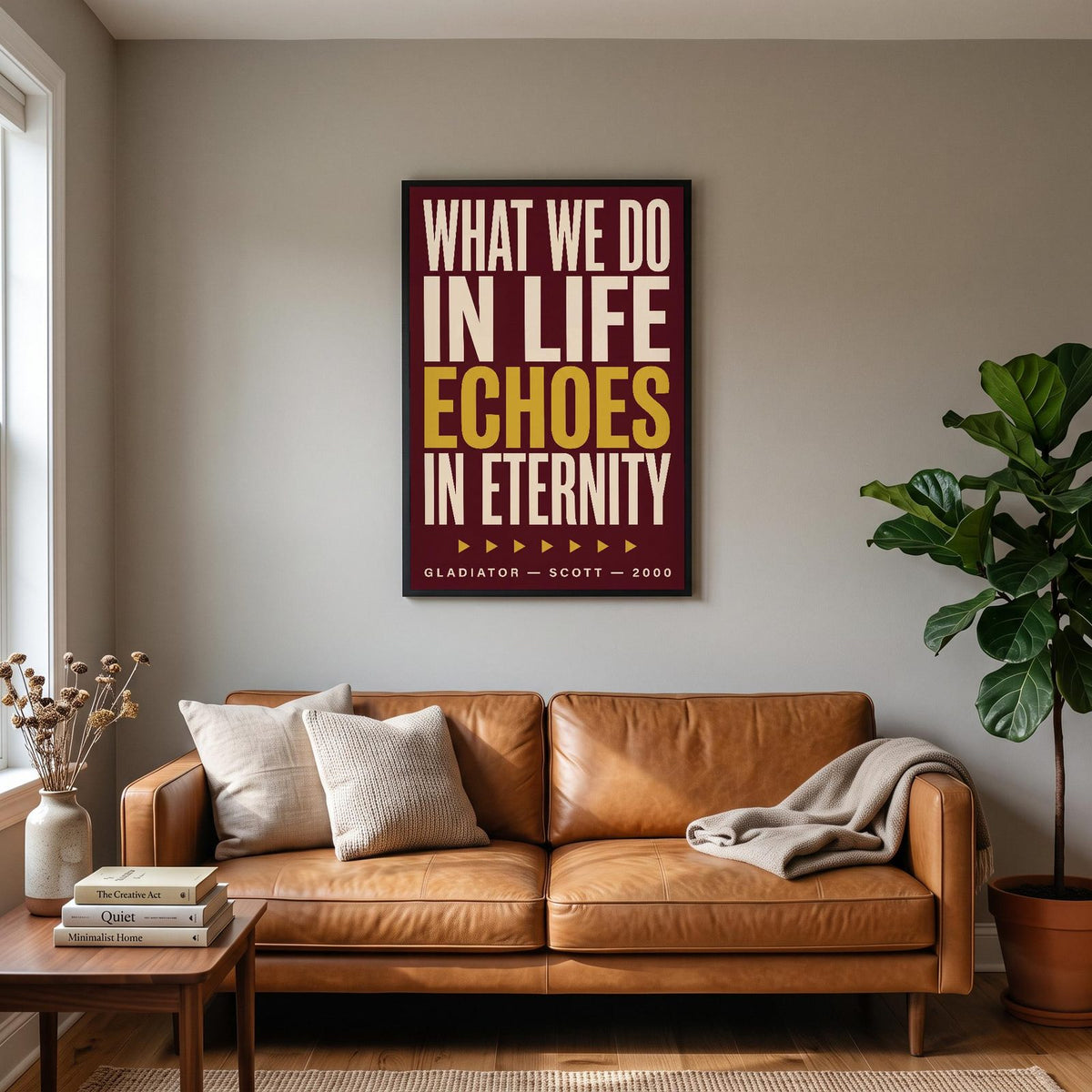 Gladiator Print hanging on a living room wall