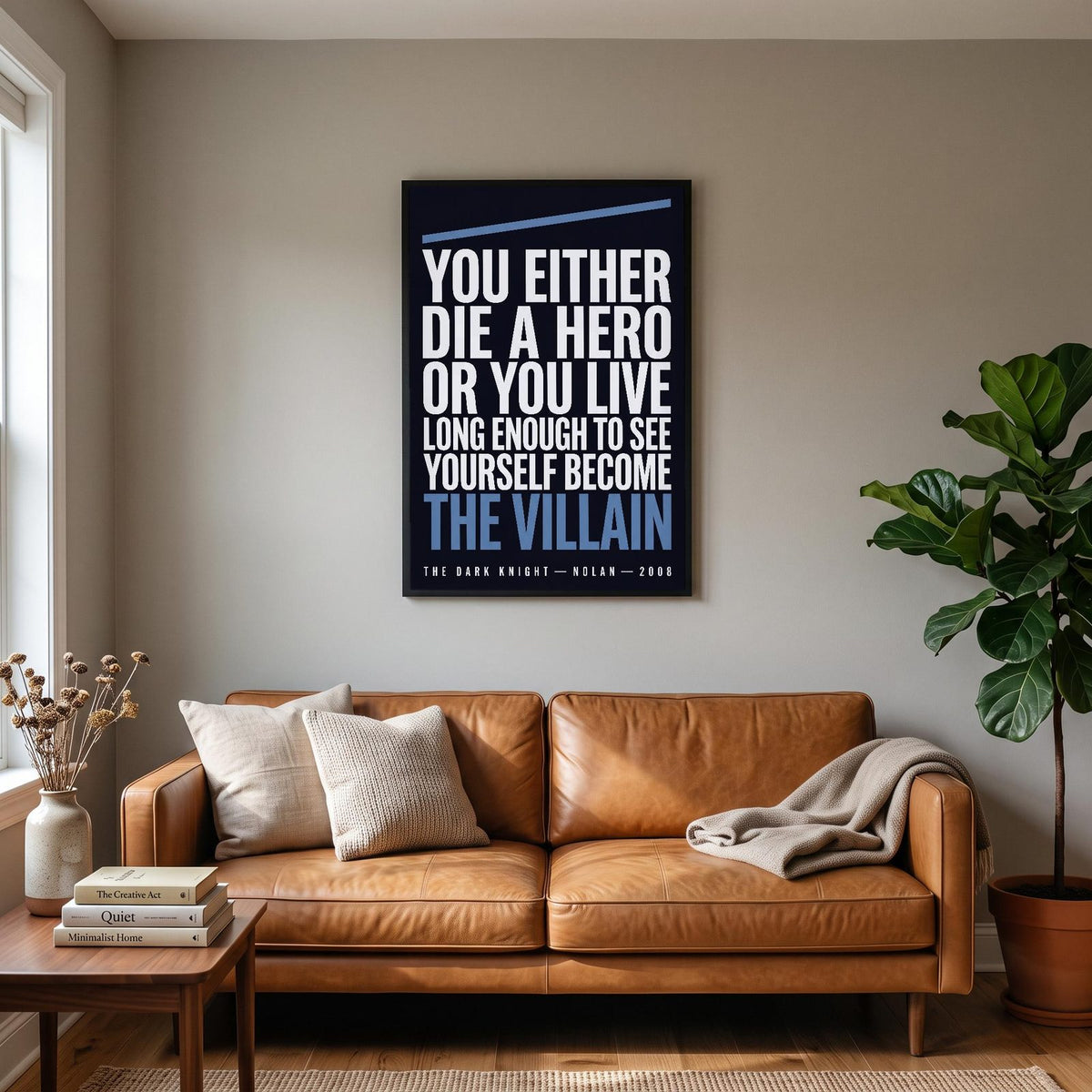 The Dark Knight Print hanging on a living room wall