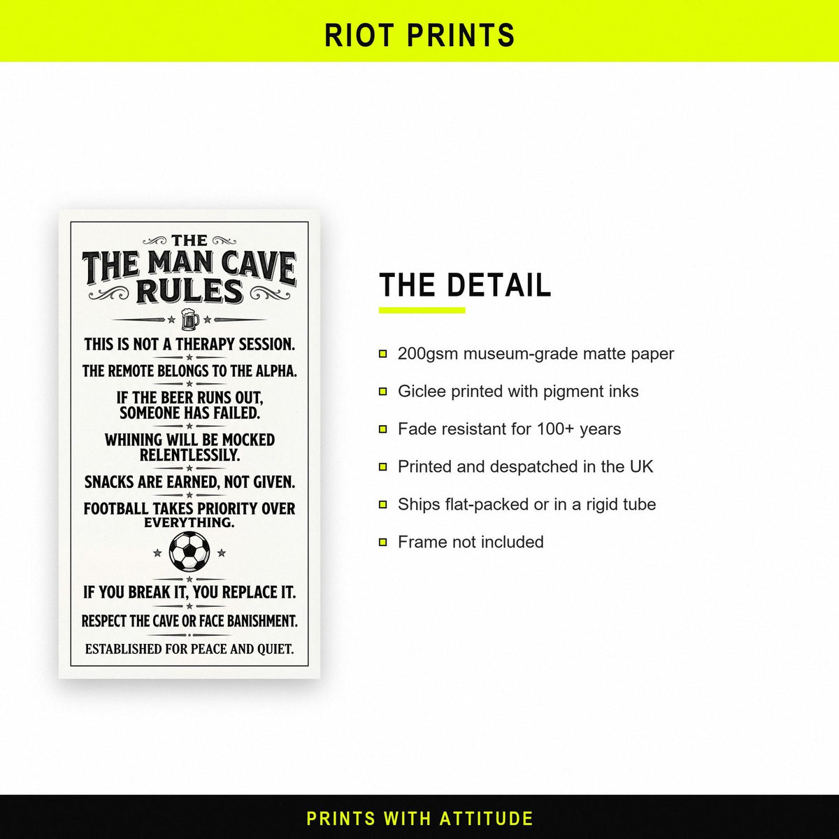Man Cave Rules Poster paper and printing specification