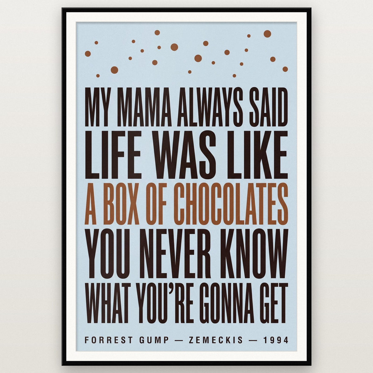 Forrest Gump Print shown in a black frame