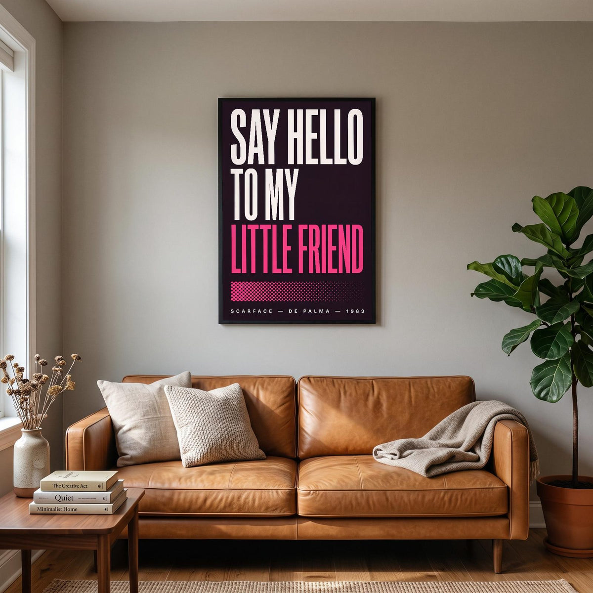 Scarface Print hanging on a living room wall