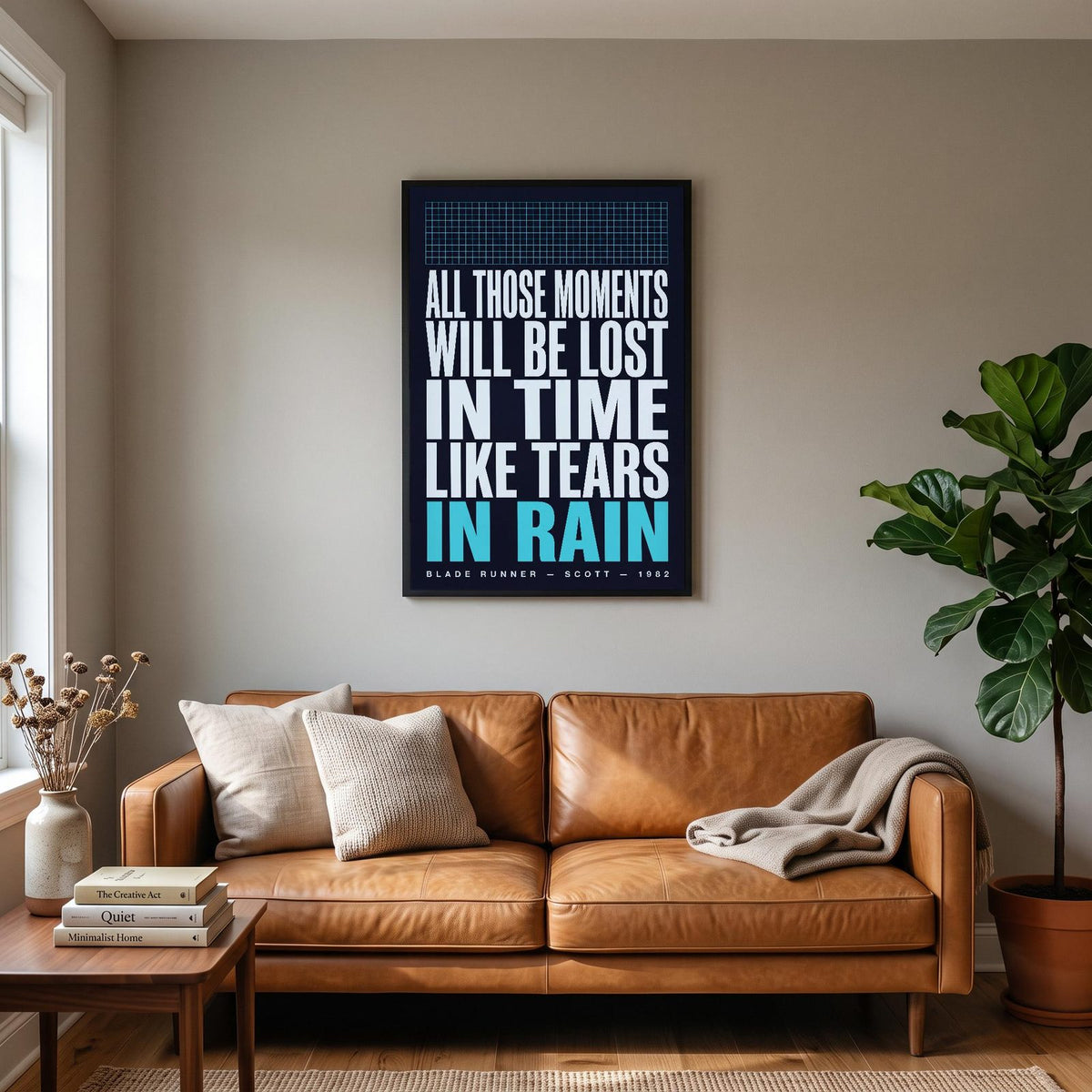 Blade Runner Print hanging on a living room wall