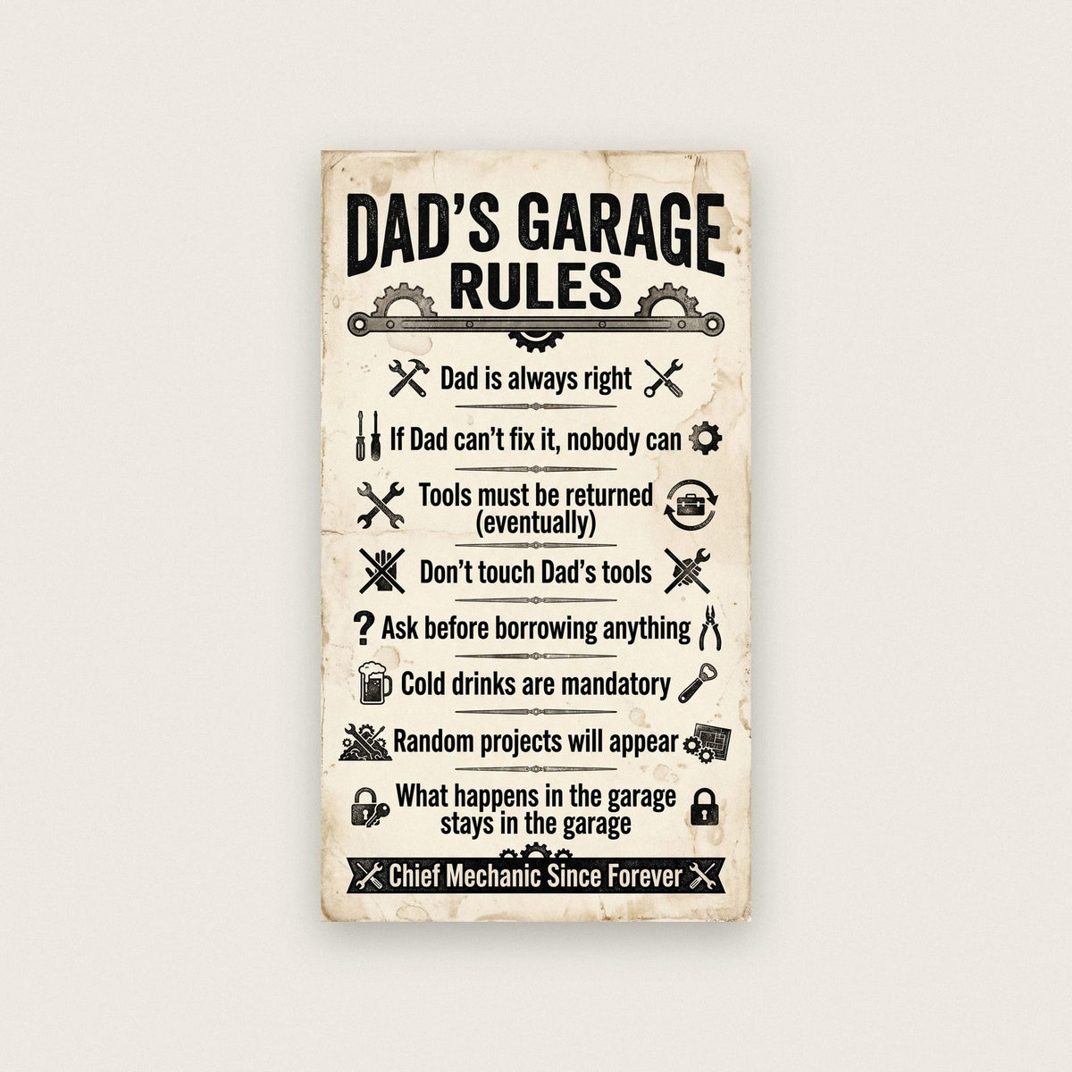 Dad's Garage Rules Poster