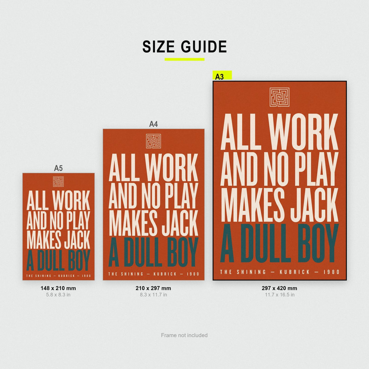 The Shining Print size guide showing A3, A4 and A5