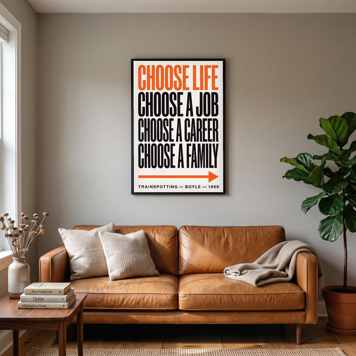 Trainspotting Print hanging on a living room wall