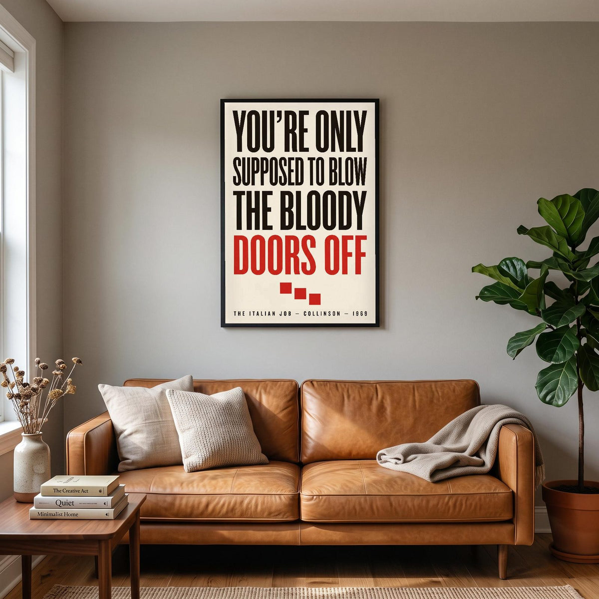 The Italian Job Print hanging on a living room wall