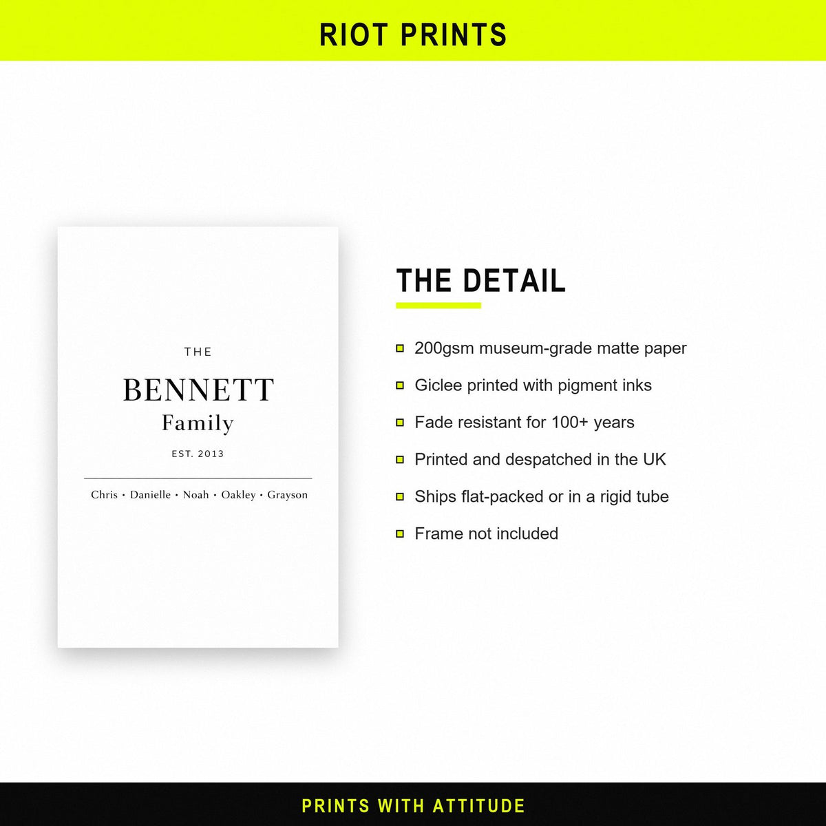 Custom Family Name Print paper and printing specification