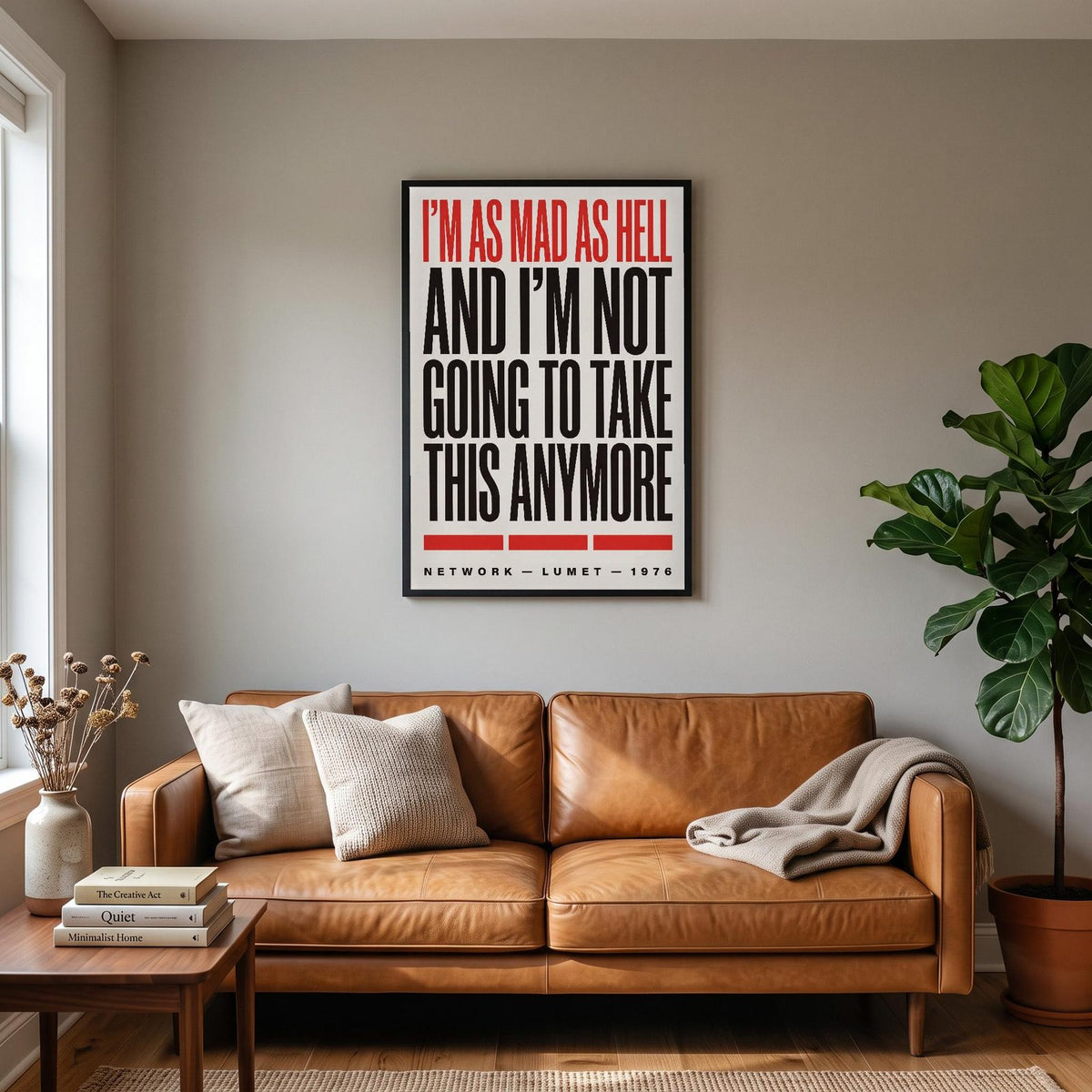 Network Print hanging on a living room wall