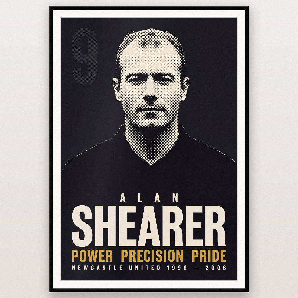 Alan Shearer Print shown in a black frame