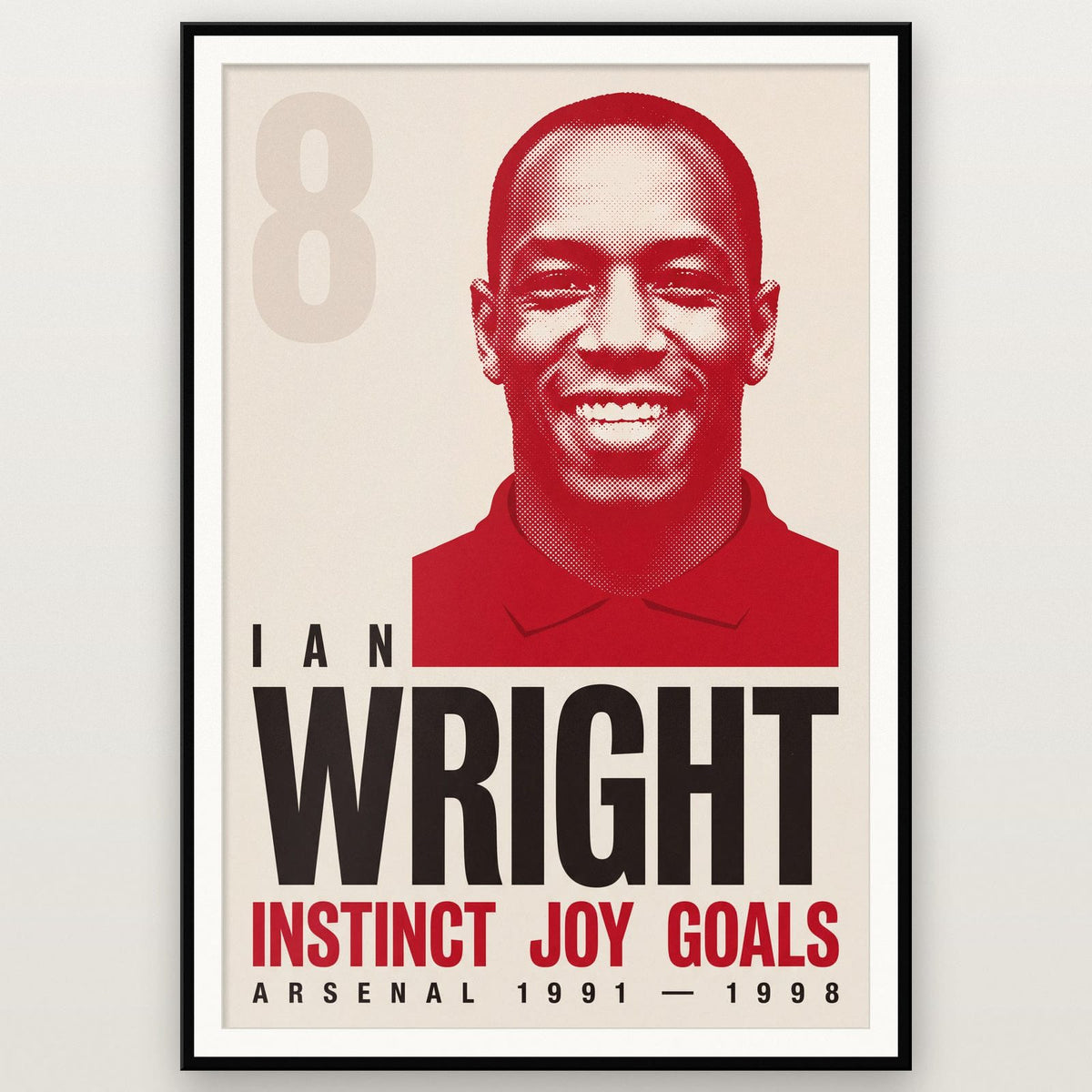 Ian Wright Print shown in a black frame