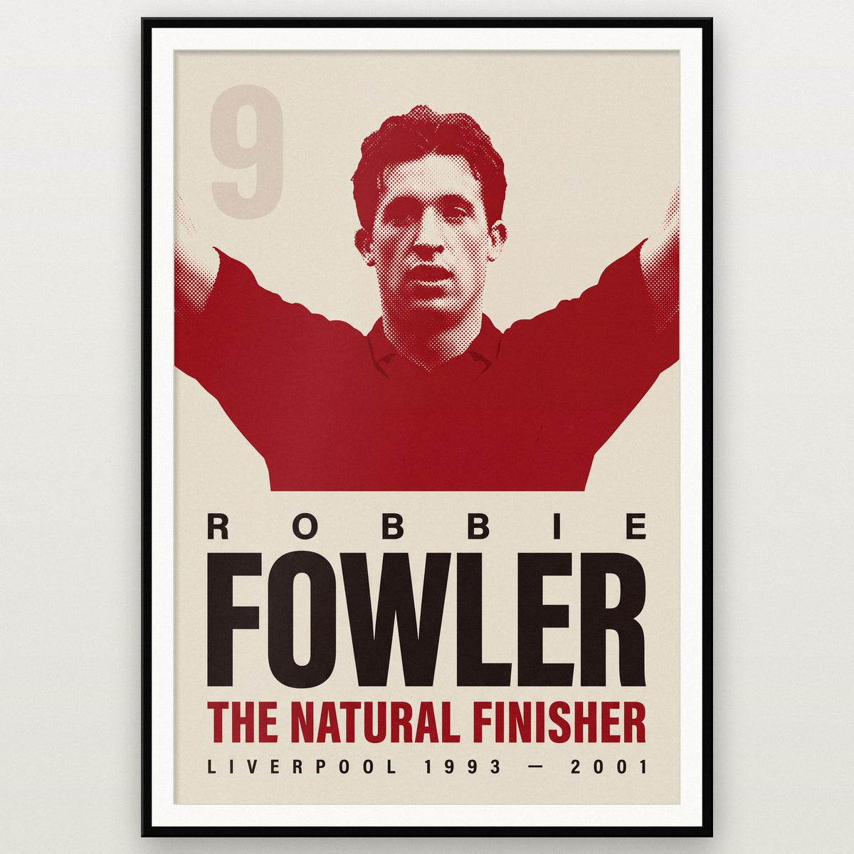 Robbie Fowler Print shown in a black frame