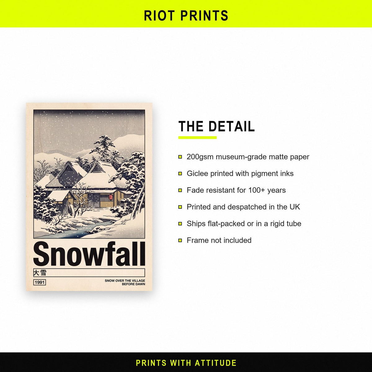Snowfall Japanese Woodblock Winter Art Print