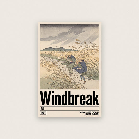 Windbreak Japanese Woodblock Autumn Art Print