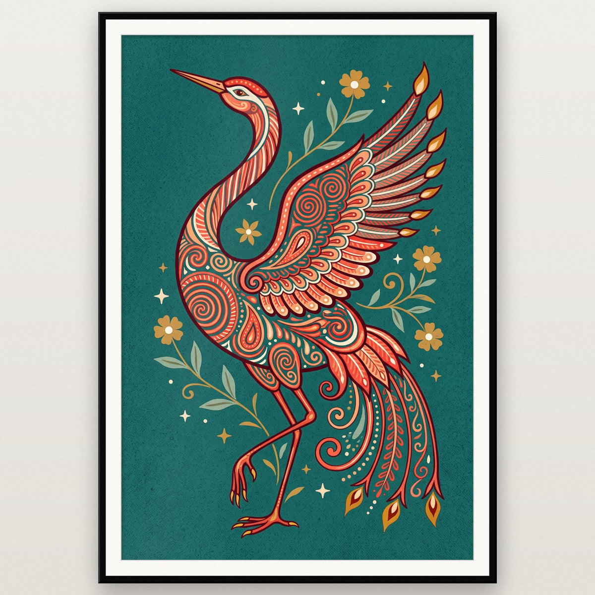 Crane Folk Art Print