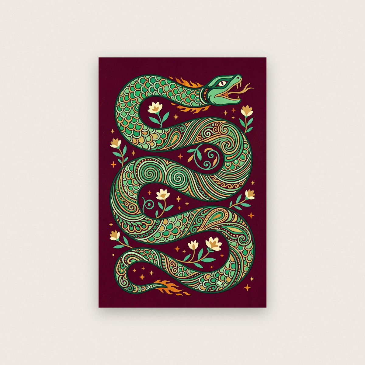 Green Serpent Folk Art Print