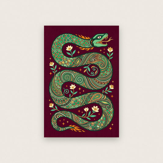 Green Serpent Folk Art Print