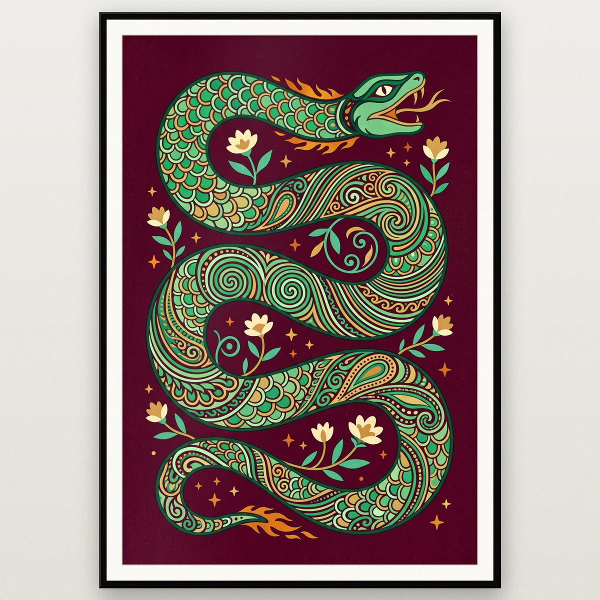Green Serpent Folk Art Print