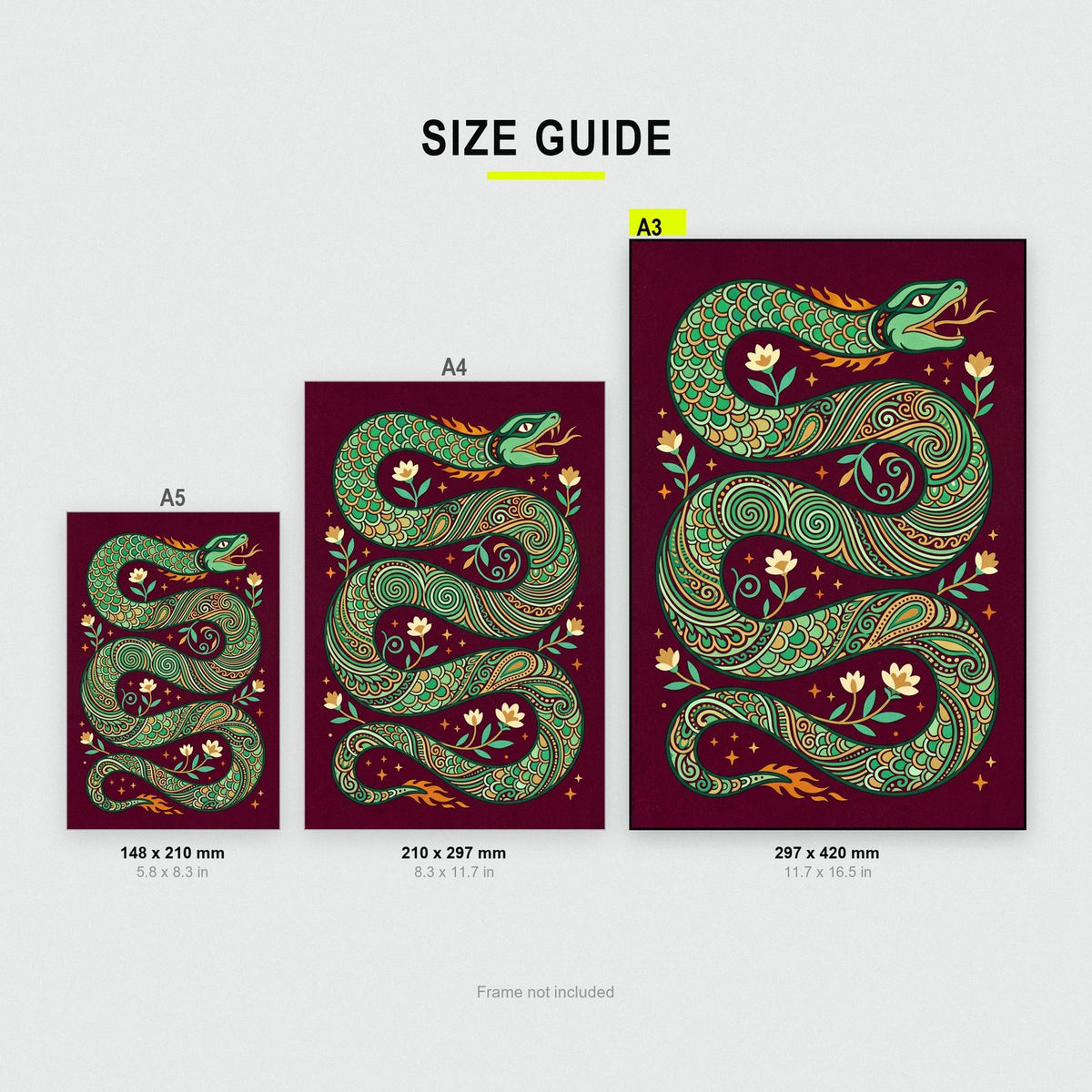 Green Serpent Folk Art Print