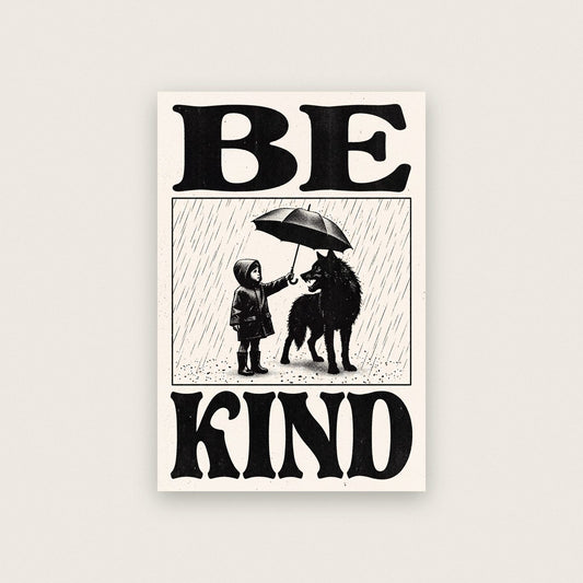 Be Kind Woodcut Typography Art Print