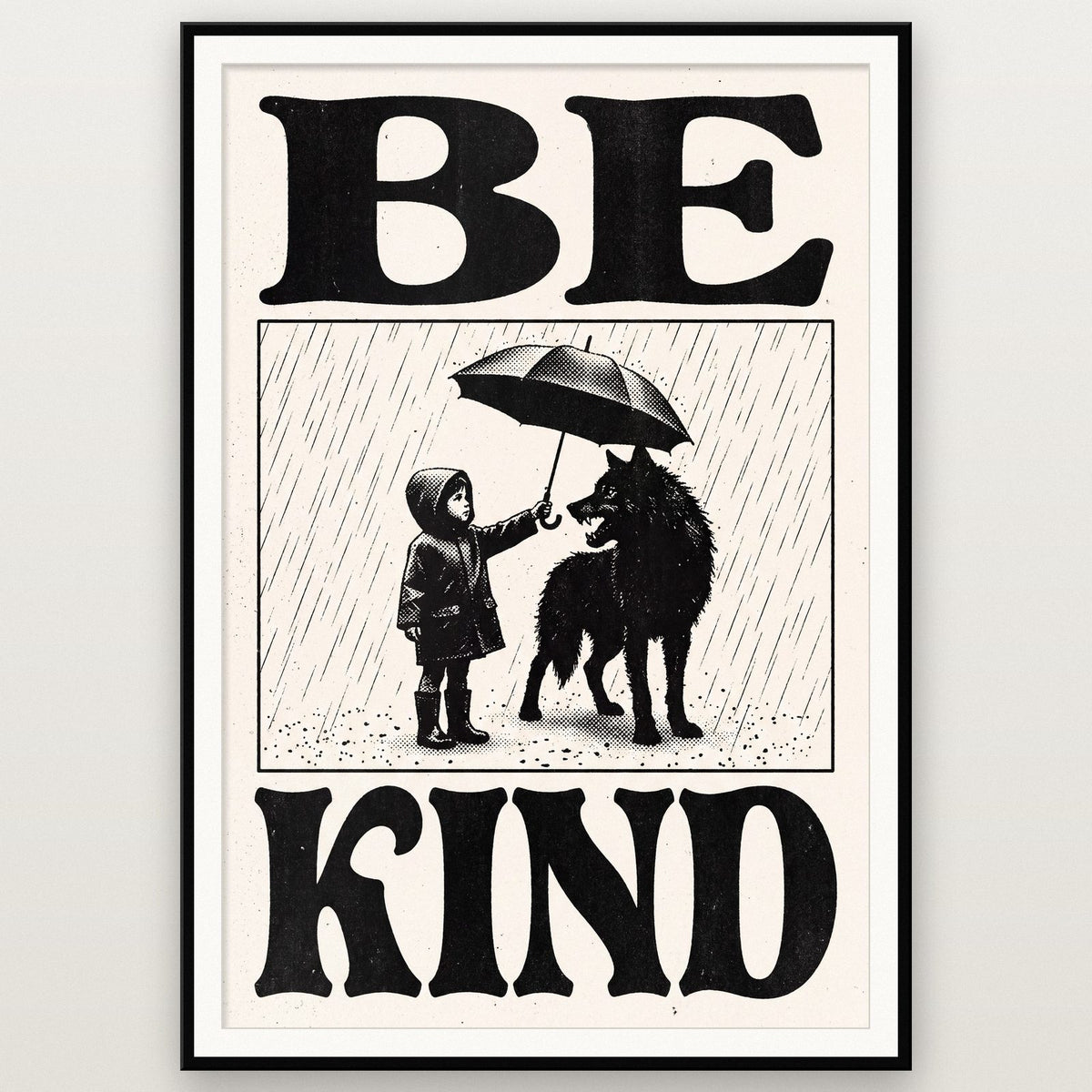 Be Kind Woodcut Typography Art Print