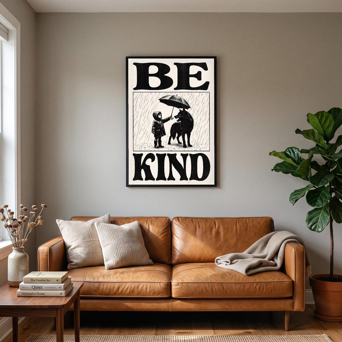 Be Kind Woodcut Typography Art Print