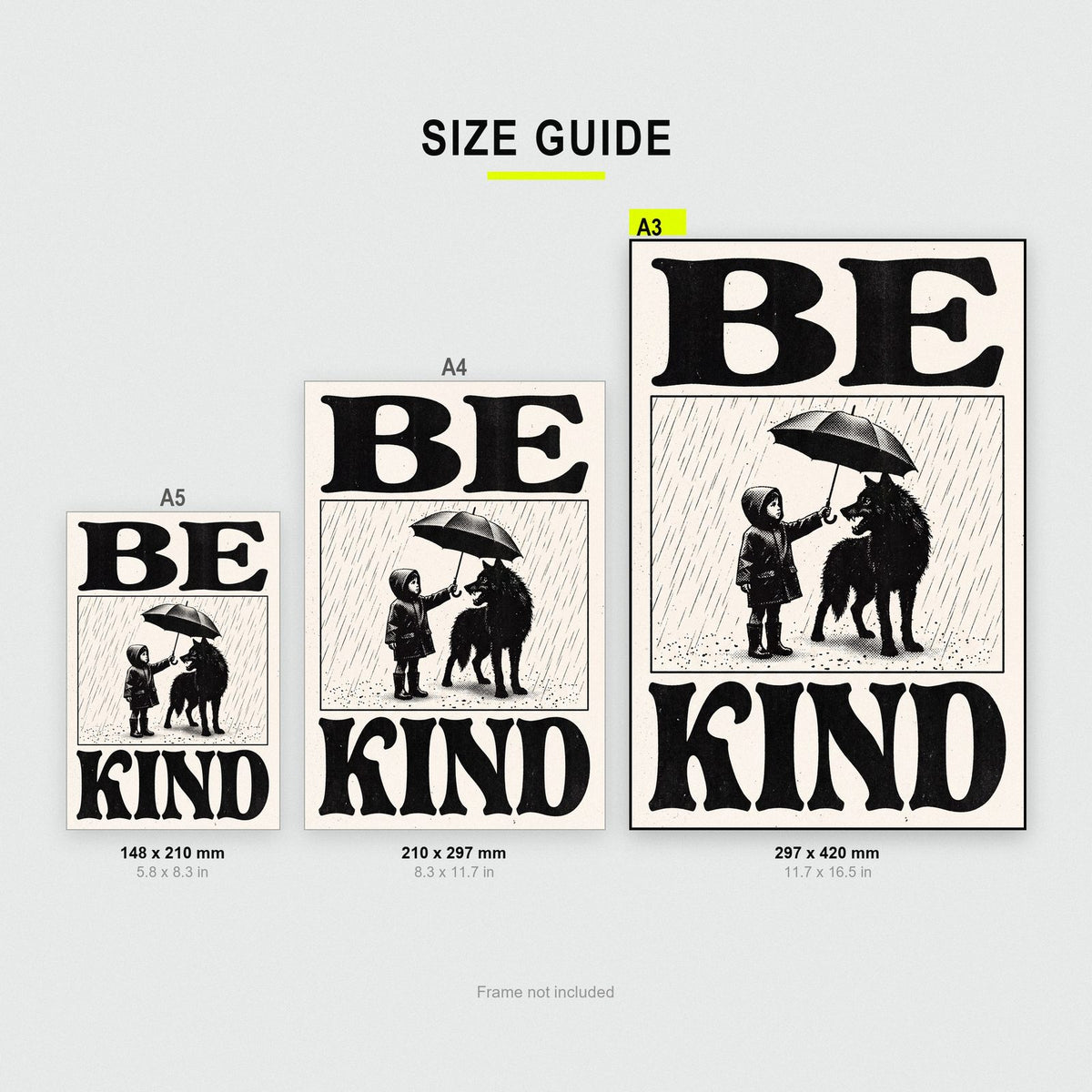 Be Kind Woodcut Typography Art Print